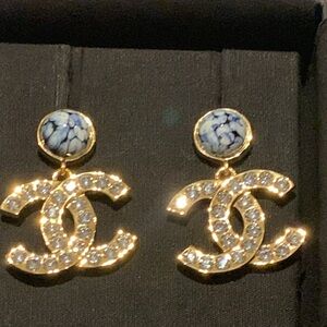 Brand new summer  2025 collection, authentic Chanel Gold /Blue Crystal Earrings